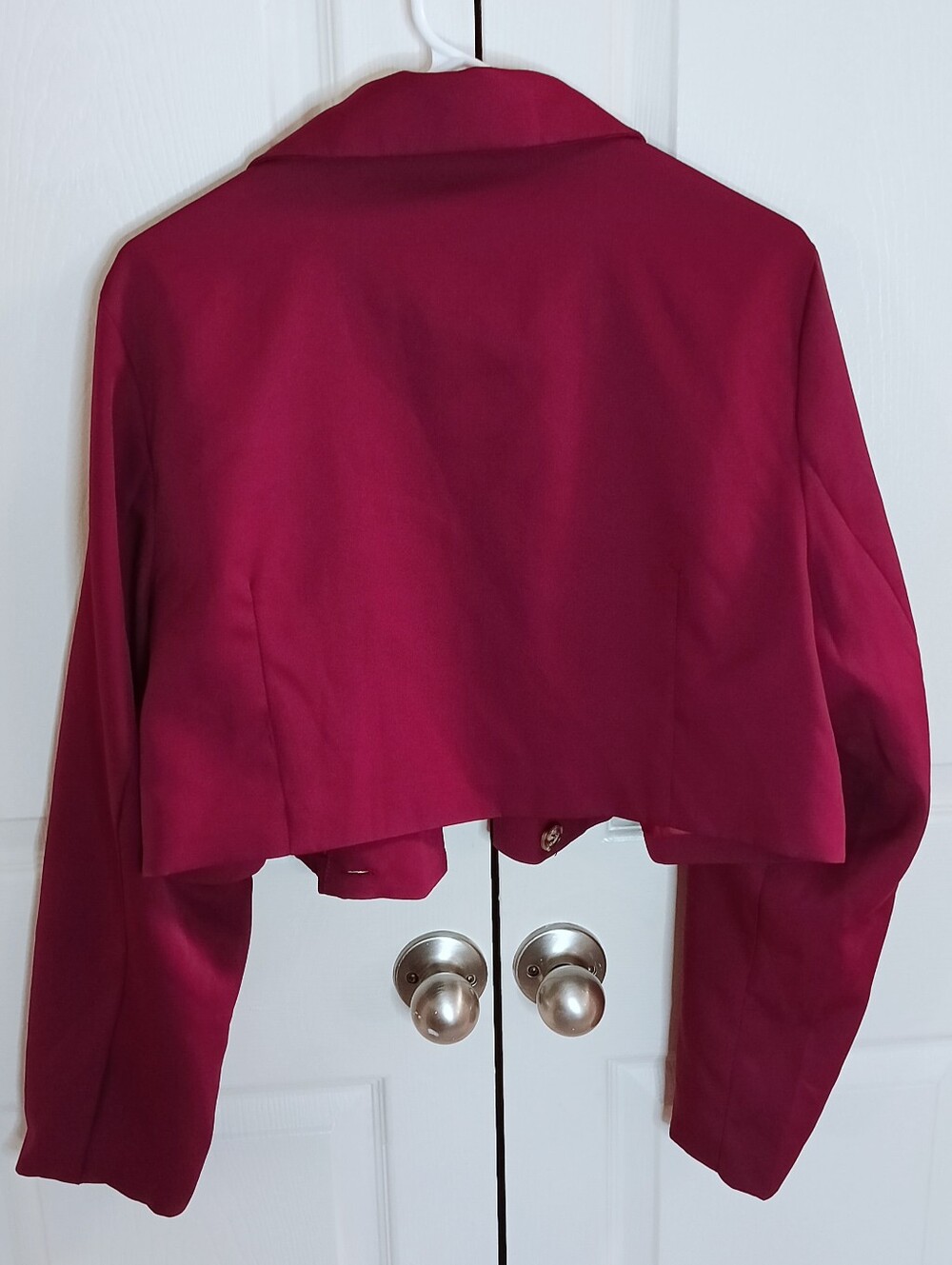 SHEIN Cropped Blazer Jacket Women 1XL Wine Red Tailored Notch Lapel - Picture 4 of 6